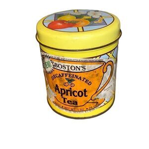 Vintage decorative Boston Apricot Tea Tin fruit + lid  yellow, fruit, flowers